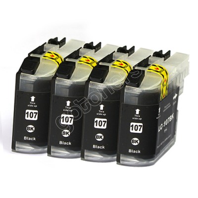 Gotoners™ Brother New Compatible LC105/107BK XXL Black Inkjet Cartridge, Extra Yield, 4 Pack