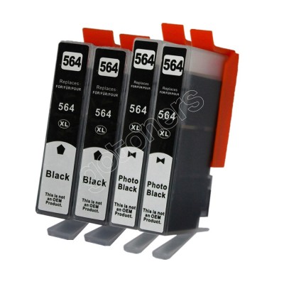 Gotoners™ HP New Compatible 564XL BK (CB321W/CB684W)+564XL PBK (CB322W) Black Inkjet Cartridge, High Yield, 4 Pack