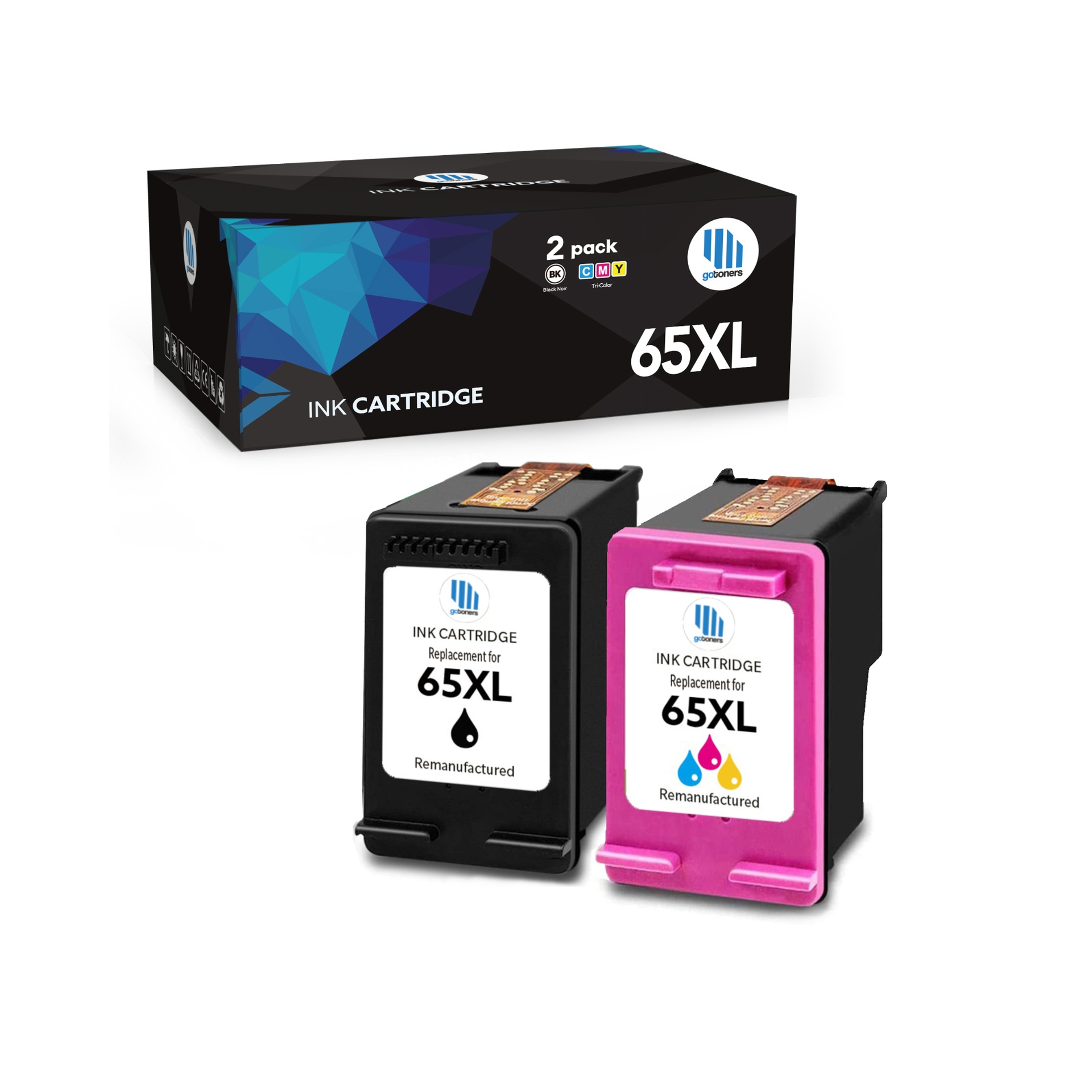 Gotoners - Gotoners HP 65XL N9K03AN N9K04AN Combo Remanufactured Black & Color High Yield Ink Cartridge - 2 Pack
